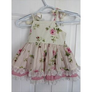 The Carriage House Dress White Pink Roses Lace Trim Lined Ruffles 18-24 Months